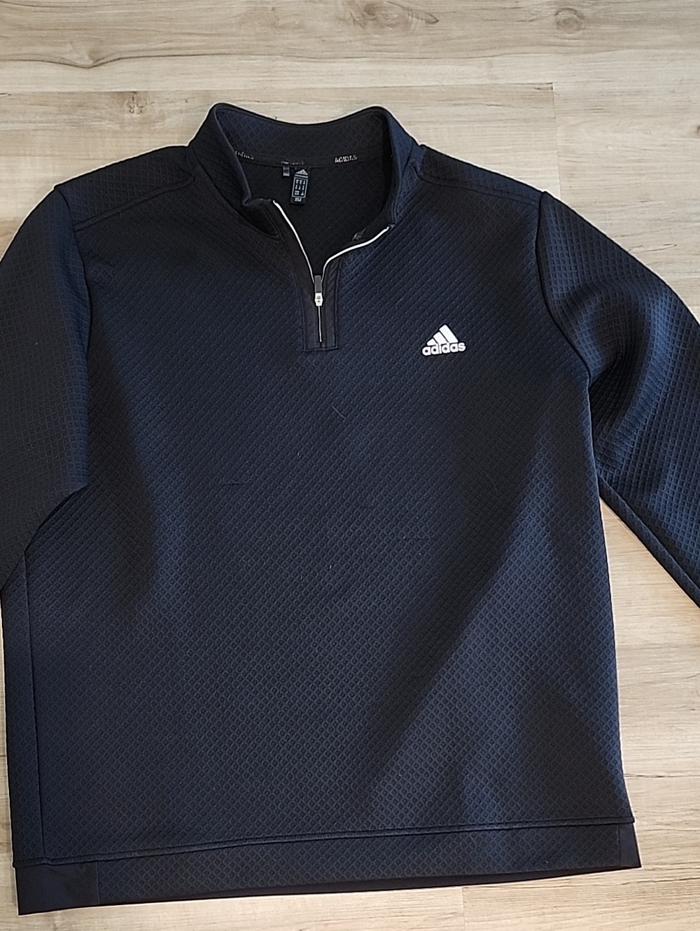 Mens Waffleknit Adidas Black Quarter-Zip Performance Pullover XL